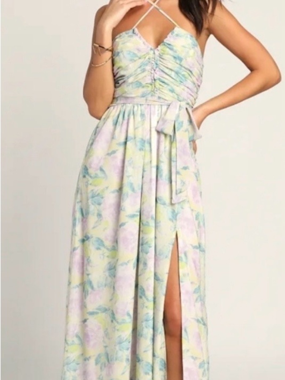 Lulu's Pastel Floral Halter Maxi Dress
